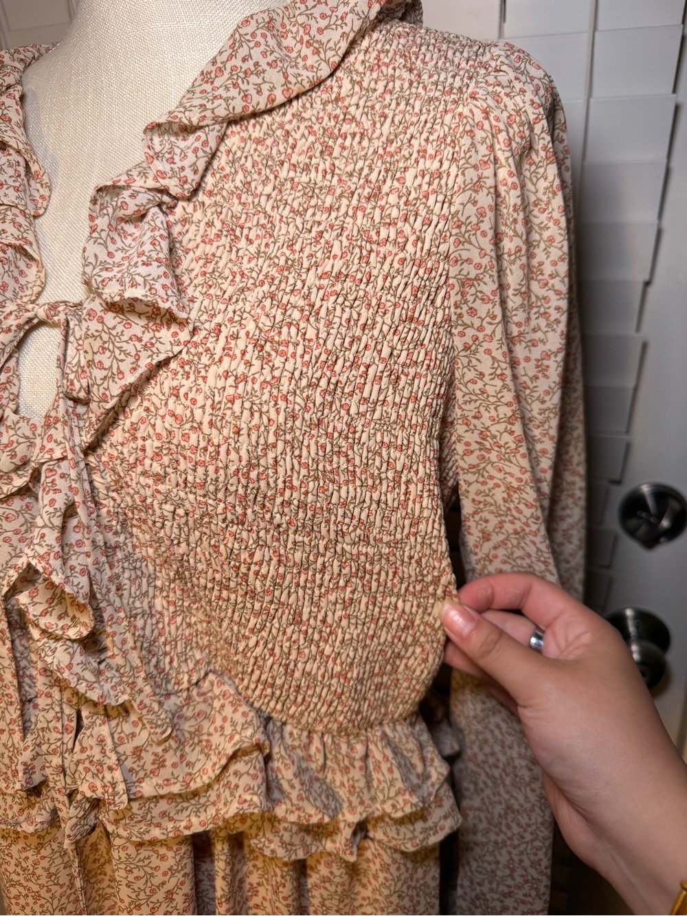 Sadie & Sage Dusty Pink Floral Ruffle Long Sleeve Dress Cottagecore Fairy - Picture 4 of 8